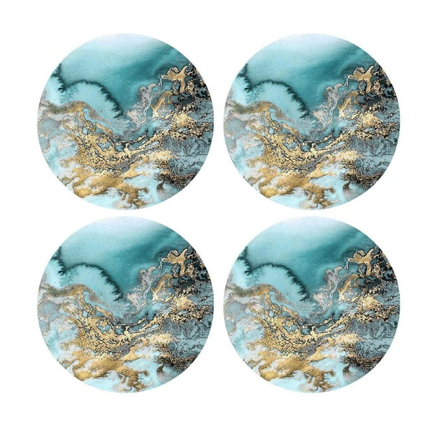 Billuyoard Posavasos de cerámica de oro azul Base de taza Absorbente Mármol Océano Decorativo Mostrada 4 piezas Billuyoard HA026036-01