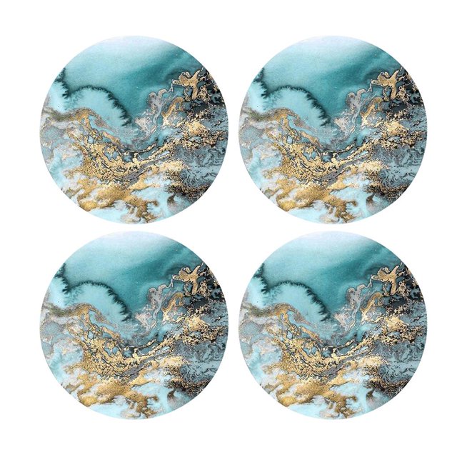 Ounissouiy Posavasos de cerámica de oro azul Base de taza Absorbente Mármol Océano Decorativo Mostrada 4 piezas Ounissouiy HA026036-01