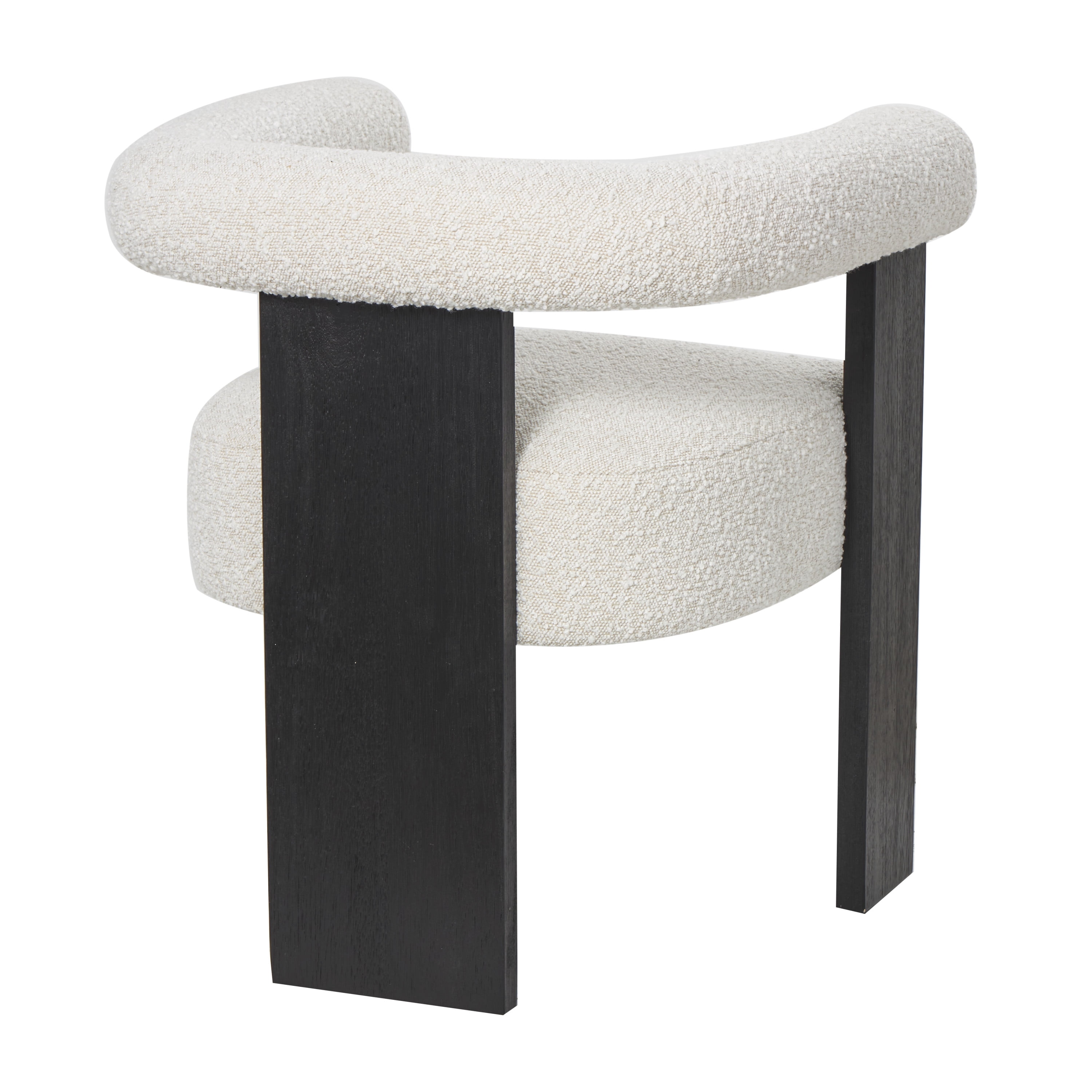 DecMode Polyester Curved Back Mid Century Modern Round Boucle Lounge Chair with Black Wood Frame, White