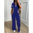 thumbnail image 2 of AURA Women Work Casual Two Piece Outfit Short Sleeve Zip Top Straight Pants Set S XXL, 2 of 6