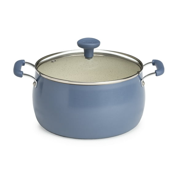 Tasty Clean Ceramic 5 Quart Non-Stick Aluminum Dutch Oven with Glass Lid, Slate Blue