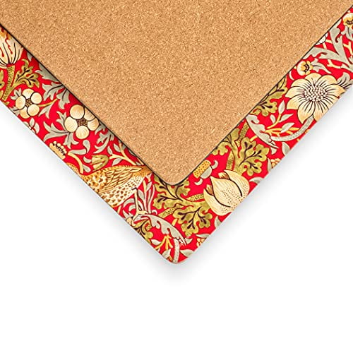Pimpernel Morris & Co Strawberry Thief Red Collection Placemats | Set of 4 | Heat Resistant Mats | Cork-Backed Board | Hard Placemat Set for Dining Table | Measures 15.7” x 11.7”