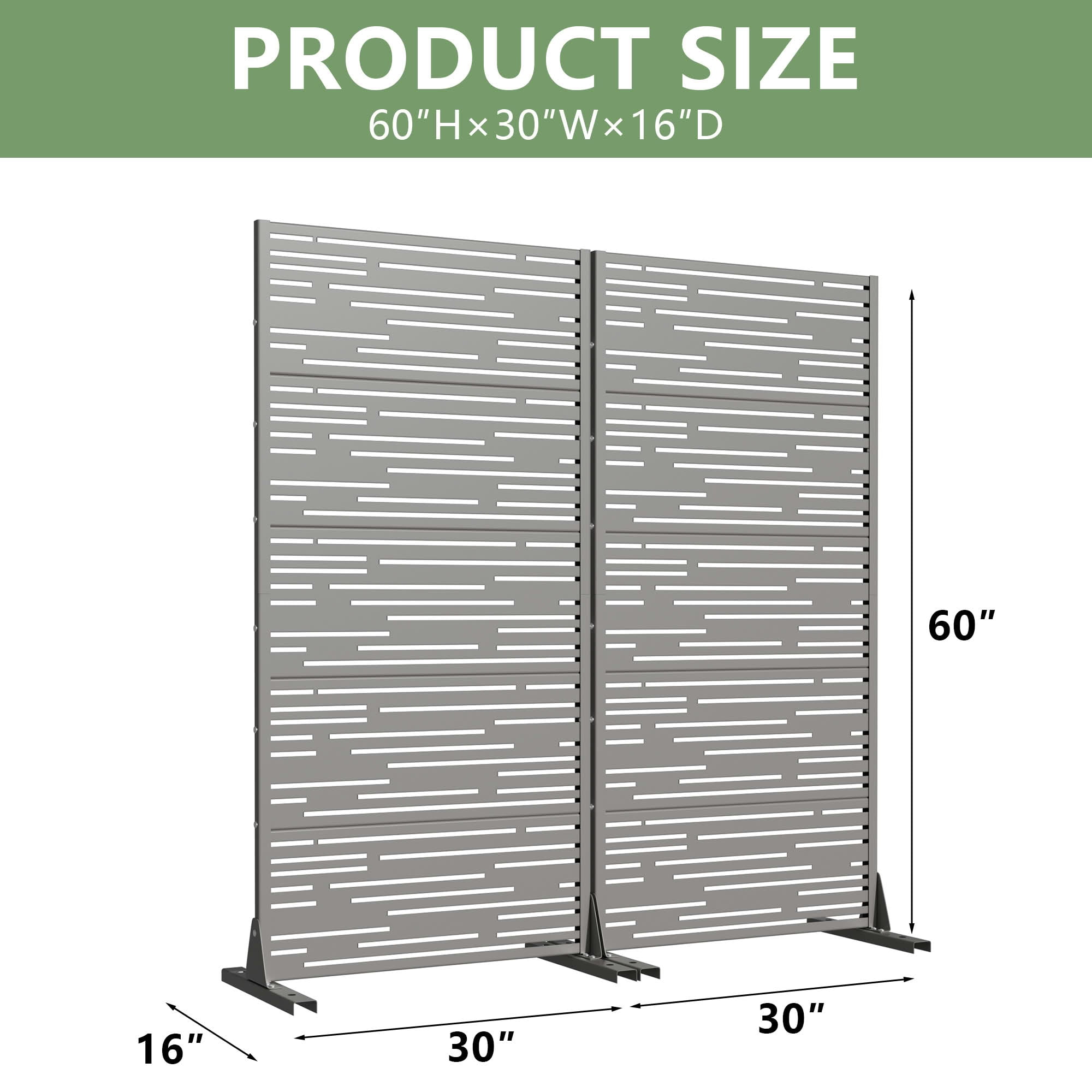 MAYEERTY 2-Piece Outdoor Metal Privacy Screen 5ft Gray, 5-Panel Light & Shadow Pattern, Rust-Resistant for Garden