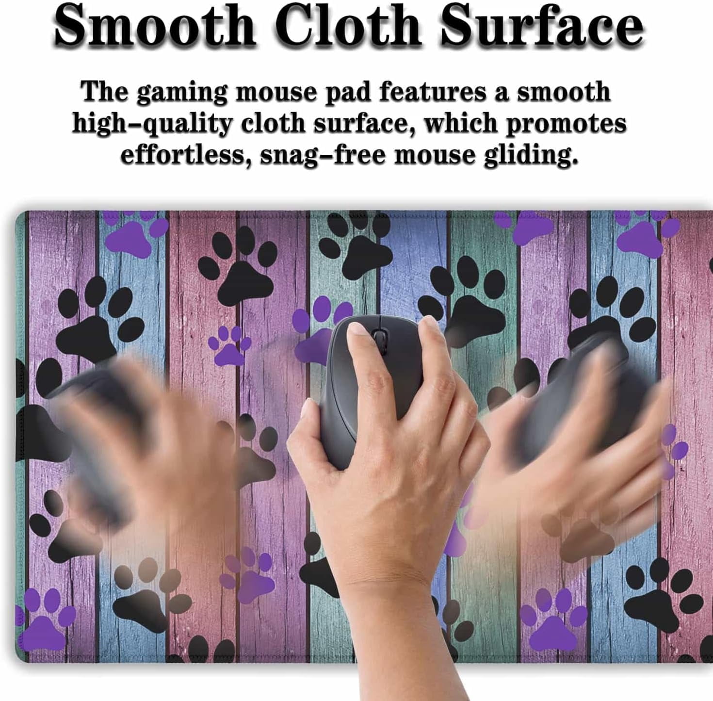 Gaming Mouse Pad Black and Purple, Big Mouse Pads Computer Desk Mat, Work Table Mat Non-Slip Rubber Base Waterproof with Stitched Edges, 35.4 X 15.7 inch for Work/Game/Office/Home Dog Paw