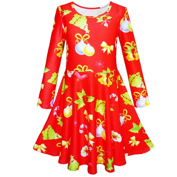 Girls Dress Christmas Santa Xmas Tree Jingle Bell 4