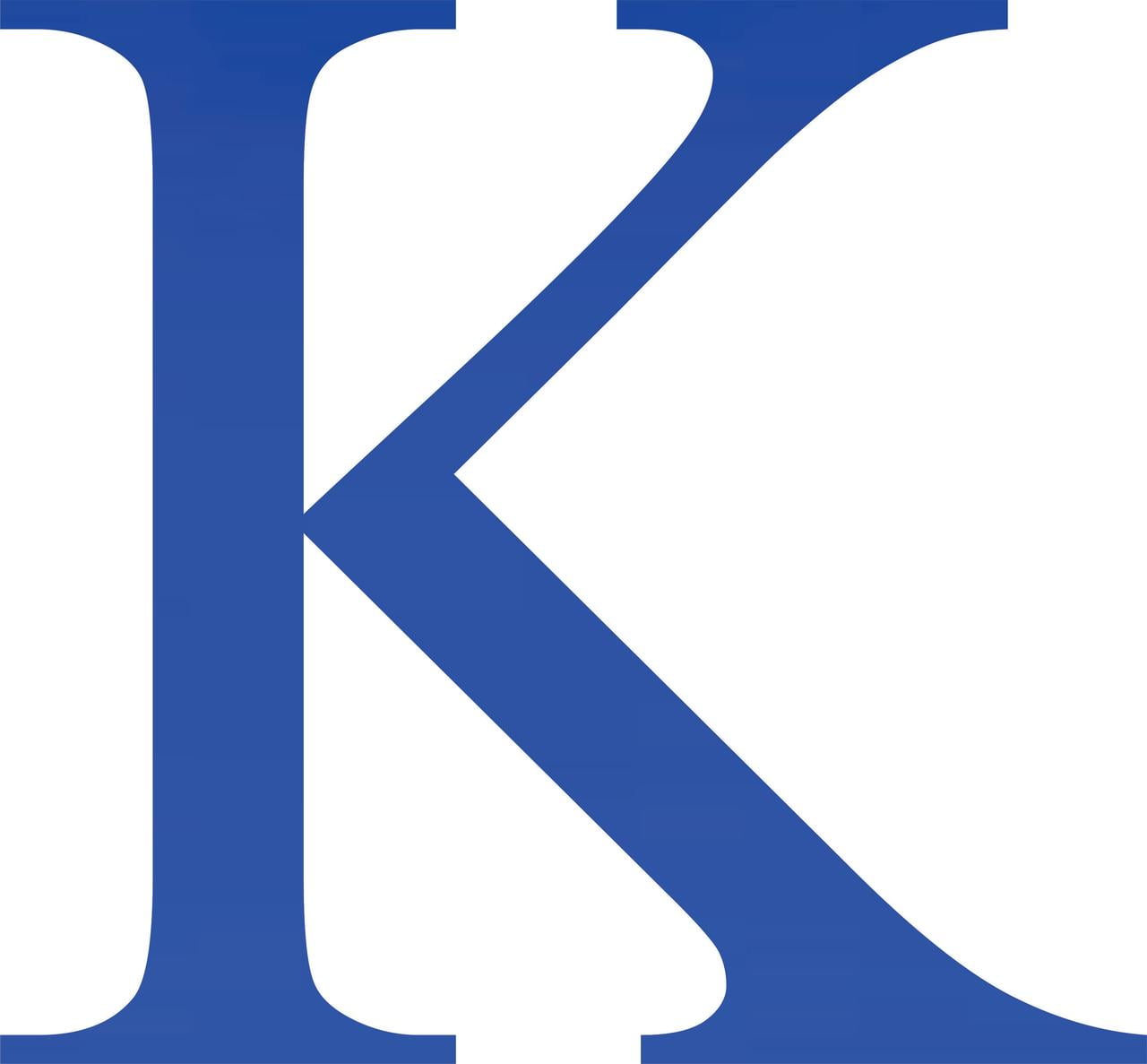 Acrylic Letter K Times, 2'' Tall Transparent Dark Blue Acrylic Sign