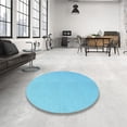 thumbnail image 4 of Ahgly Company Tapis Rond Lavable en Machine Intérieur Transitionnel Turquoise Bleu Vif, 4 Pieds Rond, 4 of 7