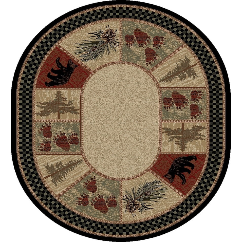 Rustic Lodge Pine Cone Border 8x10 Oval Area Rug 7'10"x9'10" 7'10" x