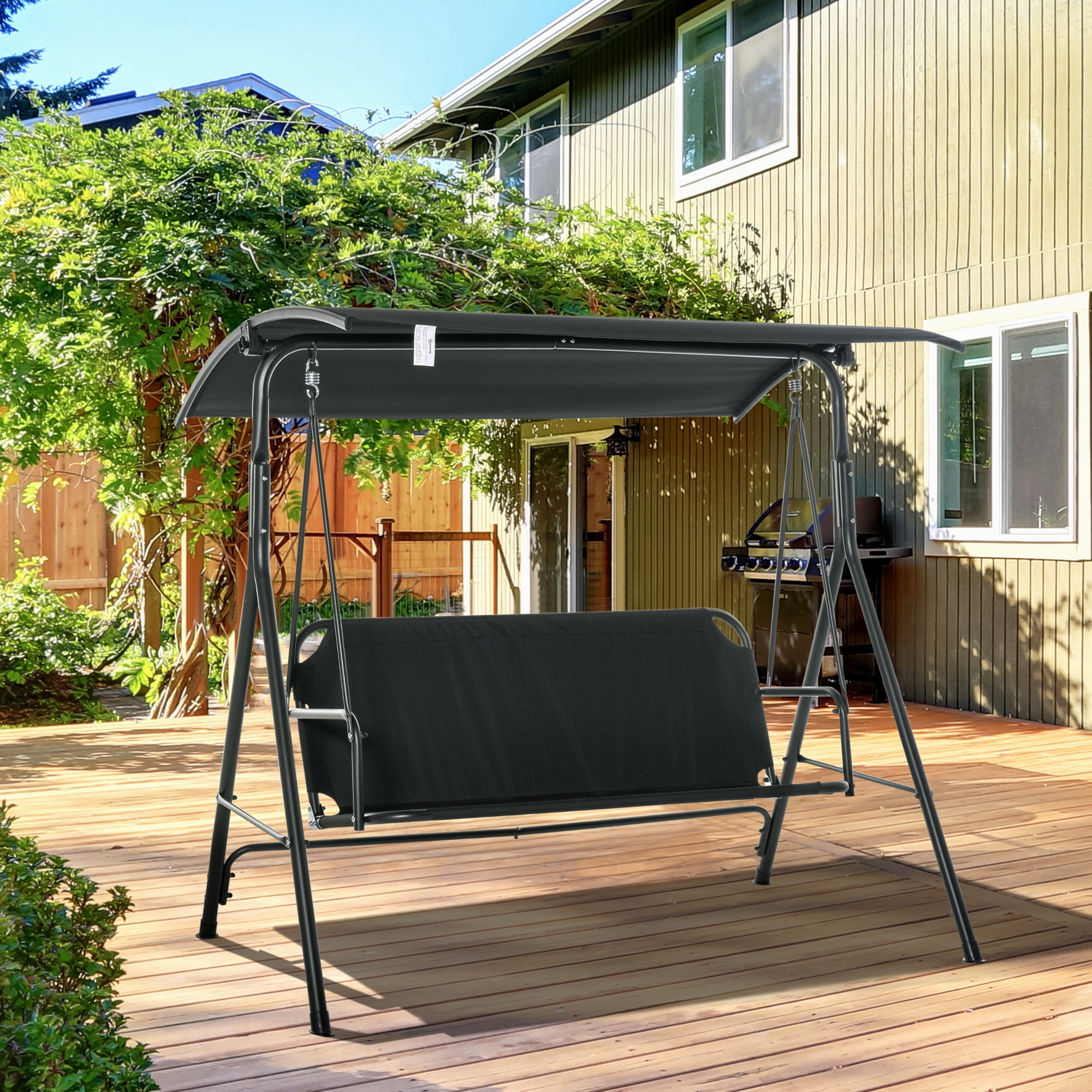 Outsunny Outdoor Patio Swing Chair Seats 3 Adults w Canopy