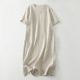 thumbnail image 2 of Tumotour Linen Fress For Women Solid Color Midi Dress V Neck Short Sleeve Causal Loose Tshirt Dresses Summer, 2 of 8