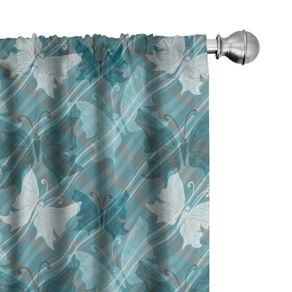 Ambesonne Grunge Curtains, Butterfly Spring Season, Pair of 28"x84", Pale Blue Teal Grey