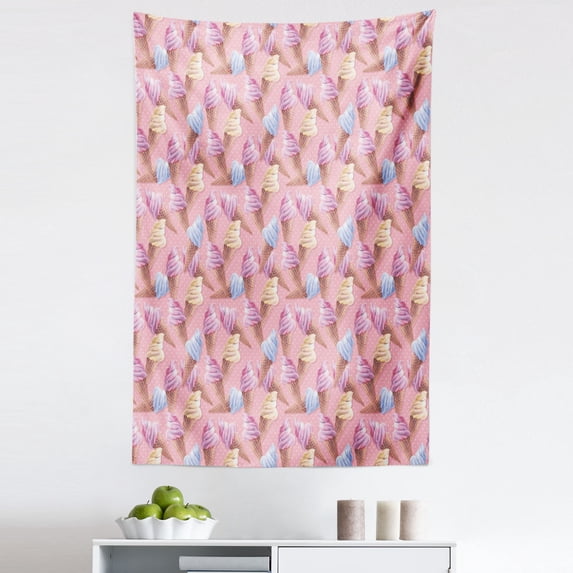 Ice Cream Tapestry, Dessert with Icy Cones in Watercolor Summer Season Image, Fabric Wall Hanging Decor for Bedroom Living Room Dorm, 5 Sizes, Sand Brown Pale Pink, by Ambesonne