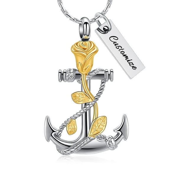 Personalize Fish Hook Anchor Rose Flower Urn Pendant Cremation Jewelry for Ashes Holder Memory Necklace Memorial Jewelry