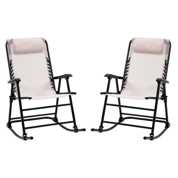 AetherLove 2pc Outdoor Patio Folding Rocking Chair Set Garden Rocker Chaise Lounge Mesh with Built-in Headrests,for Bedroom, Living Room, Porch, Garden,Cream White