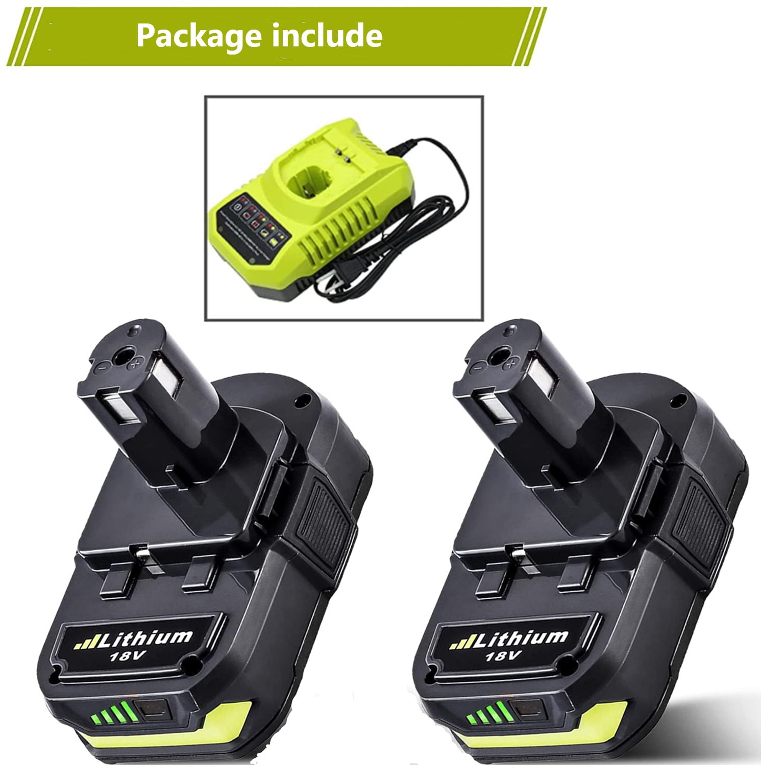 VANON 2Pack 18V 3.6Ah P102 Battery and one P117B charger for Ryobi Battery 18v Lithium P102 P103 P104 P105 P107 P109 2Pack + P117B Ryobi 18V Battery Charger