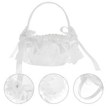 PAMINGONO 1Pack Small Basket for Wedding Petals Polyester Lace with Handle for Flower Girl