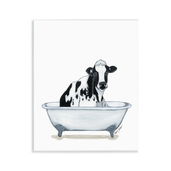 Stupell Industries Cow in Tub Sketch Bath & Laundry Painting Unframed Art Print Wall Art, 11 x 14