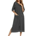 thumbnail image 2 of Tii.MM Women's Zip up Nightgown Housecoat Soft Comfy 3/4 Sleeve Pajama Midi Dress Sleepwear Causal Loungewear with Pockets, 2 of 6