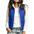 thumbnail image 3 of Women Fleece Lined Quilted Vest Sleeveless Zip up Outerwear Lapel Collar Warm Waistcoat Casual Fall Winter Gilet with Pockets Blue L, 3 of 7