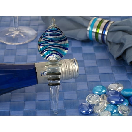 - Murano art deco teardrop design stopper blue and silver colors