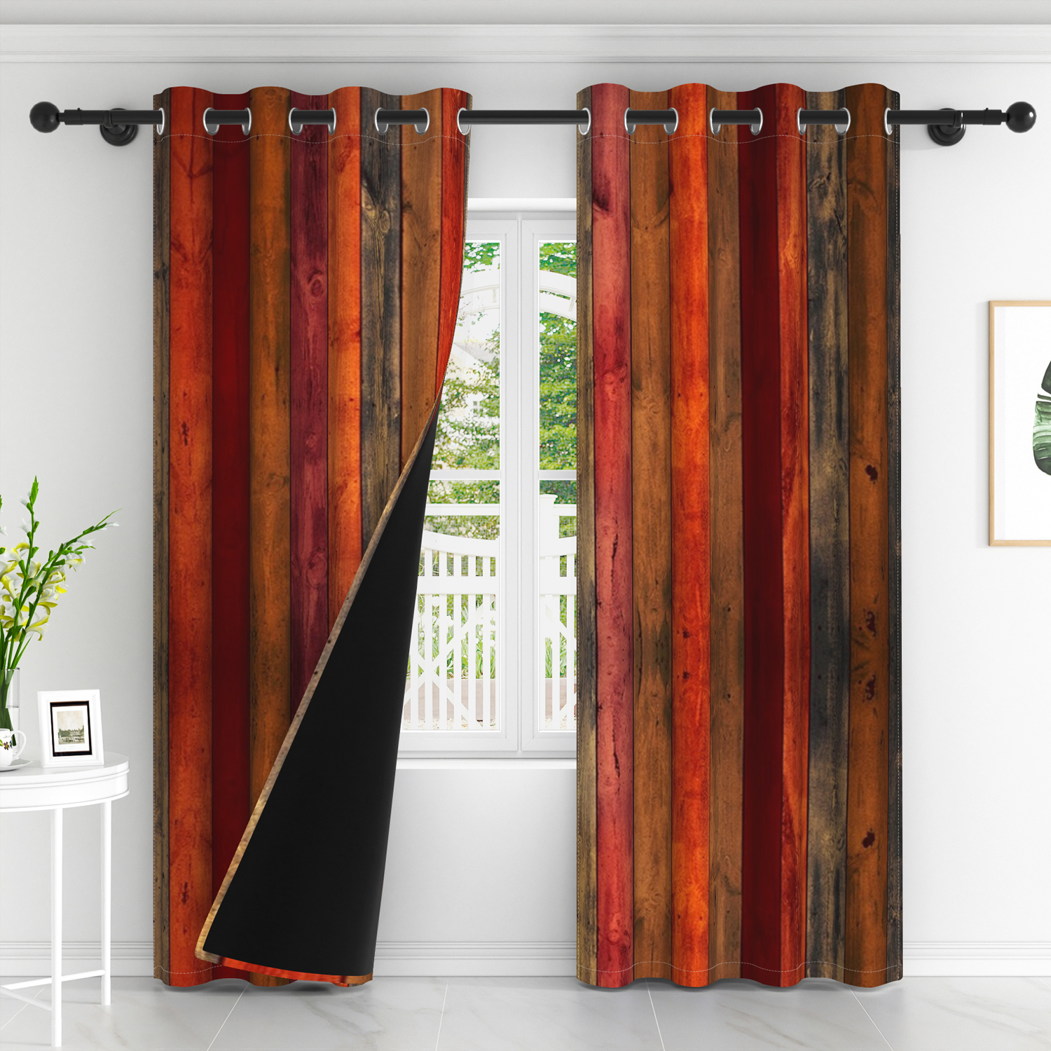 Lfeey Vintage Wood Panel Blackout Curtains, Grommet Top for Kitchen, 52x63 inch, Set of 2