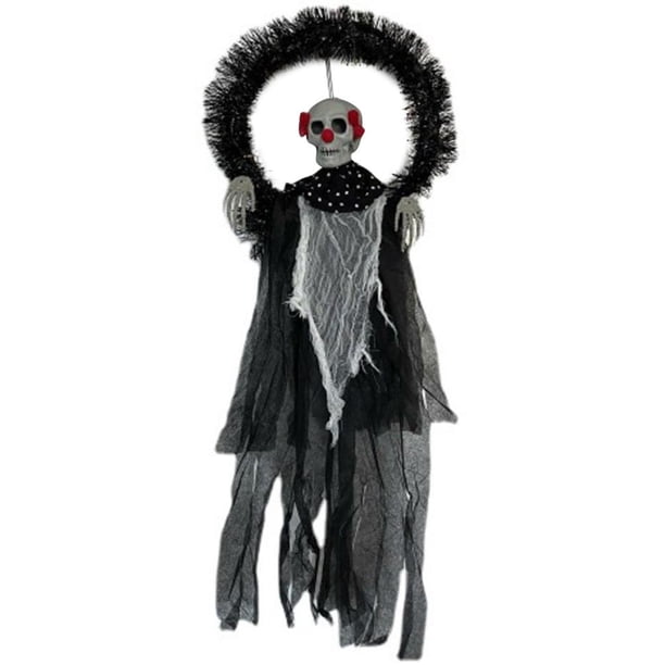 Corona Colgante De Fiesta De Corona De Payaso De Terror Con Muñeco De Payaso Para Decoración De Puerta De Pared De Halloween seitruly HA037219-00
