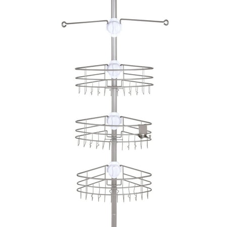 Kenney® EasySlide™ 4-Way Adjustable Corner Pole Caddy, Brushed Nickel