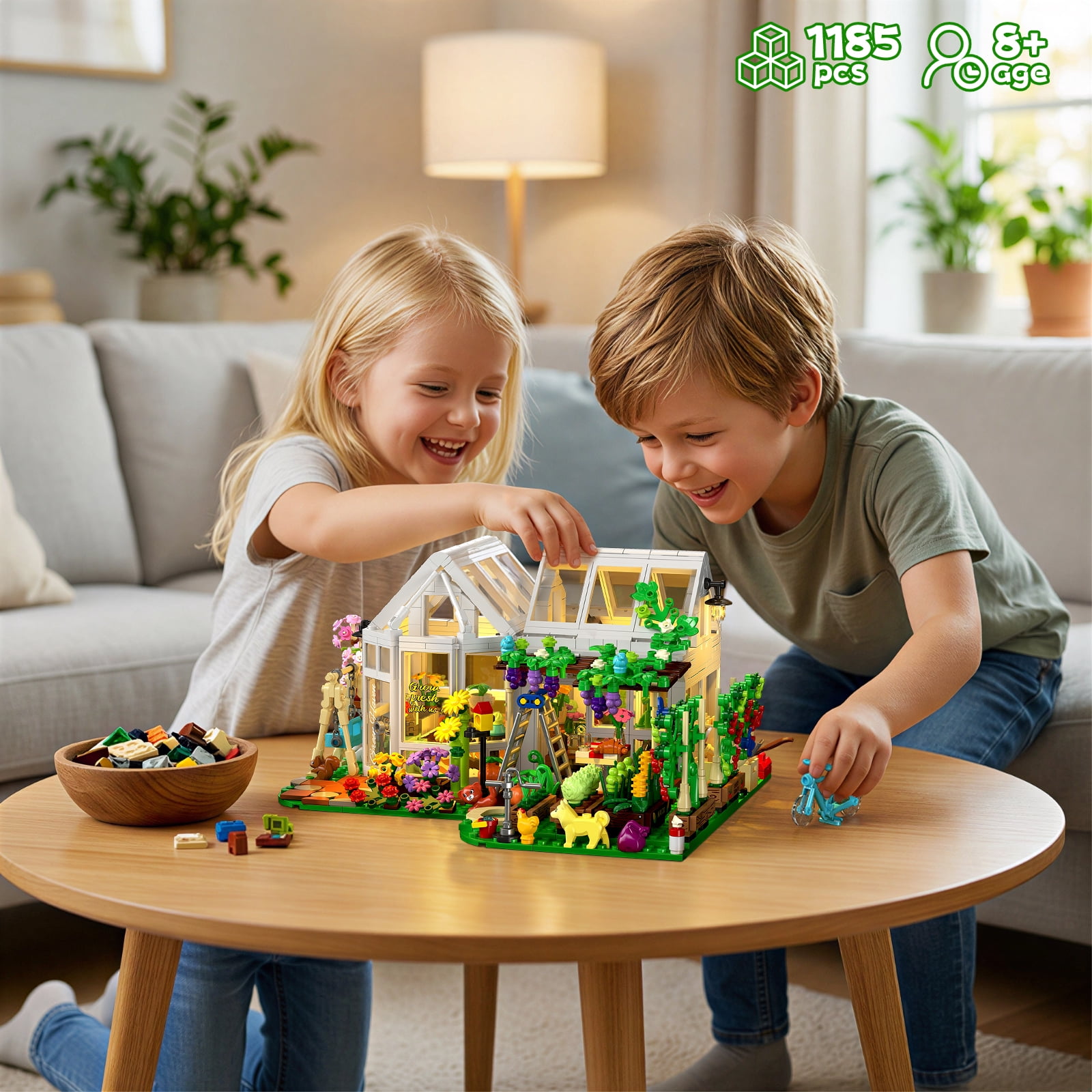 WIDELAND Flower House Building Set, 1185 Pcs Botanical Garden Model Kit with LED Lights, Creative Building Toys Gift for Kids Ages 8+ Adults Plant Lovers