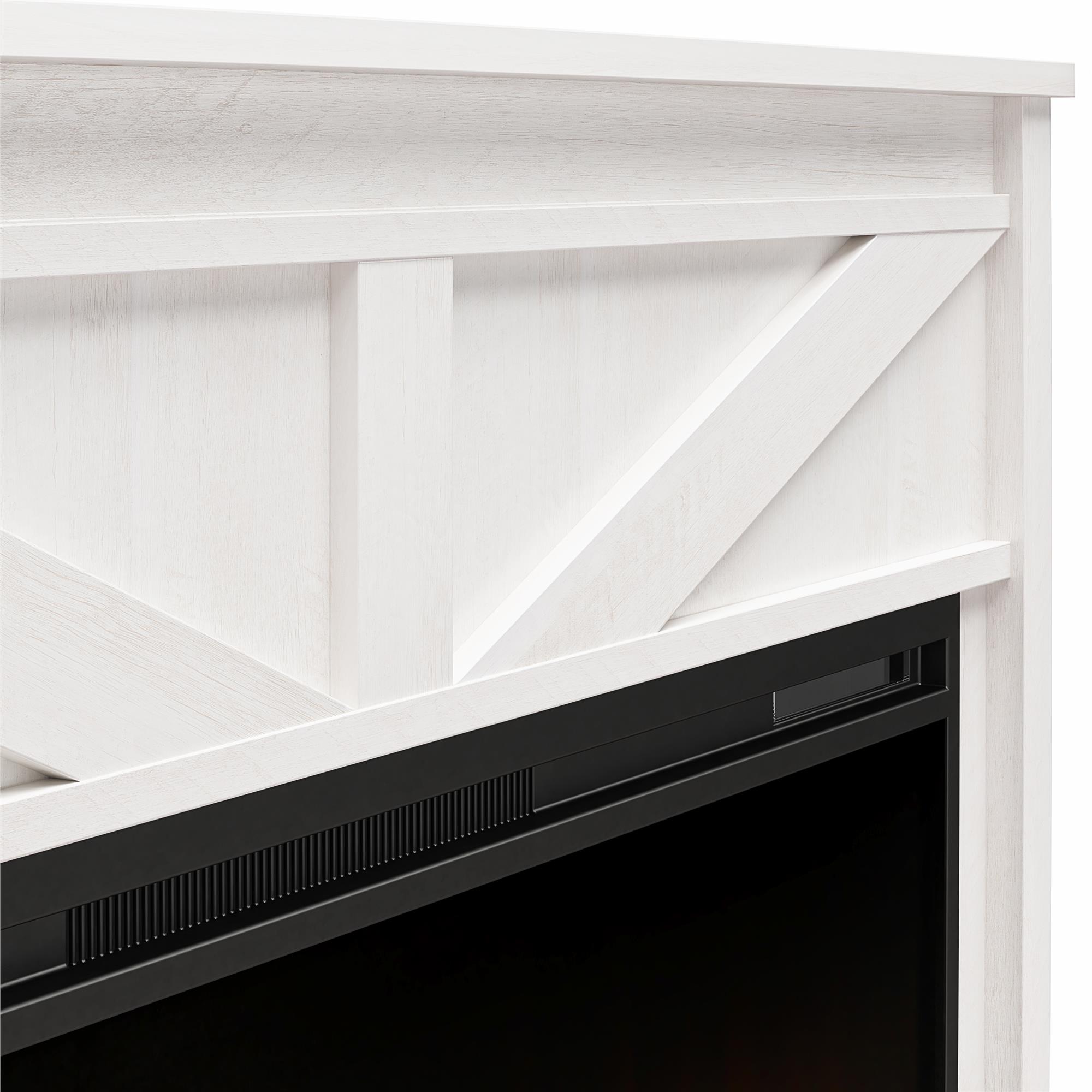 Woven Paths Scandi Farmhouse Wide Modern Farmhouse Mantel with Electric Fireplace, Ivory Oak