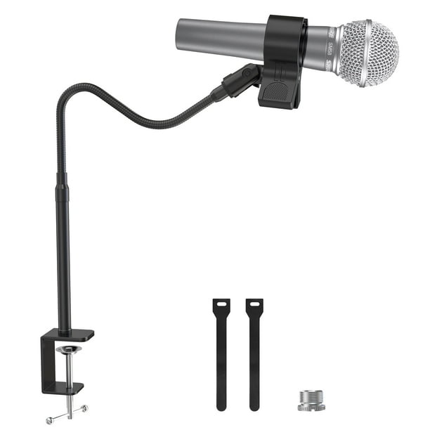 ZealSound Soporte para Micrófono con Cuello de Cisne de 19", Soporte para Micrófono de Escritorio Flexible con Soporte de Clip Mejorado para Micrófonos de 1,03"-2,59", Adaptador de Tornillo de 3/8" a 5/8", Compatible con Yeti Azul y Más