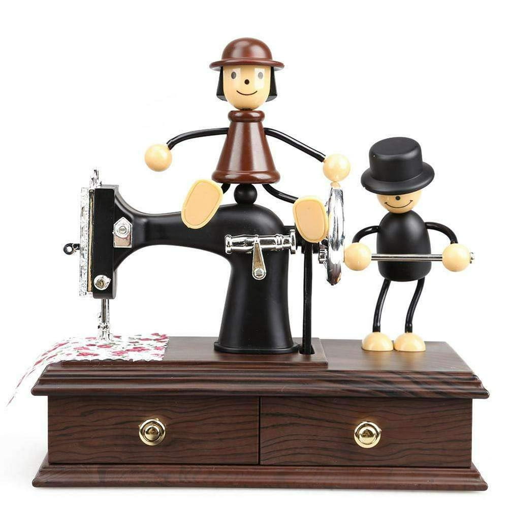 Wind up Music Box Vintage Look Music Box with Jewelry Box Table Desk