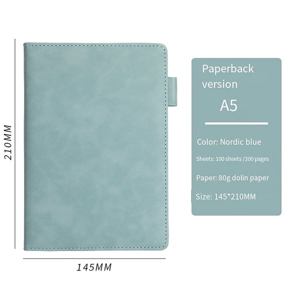 A5 Hardcover Notebook, 200 Pages Lined Journal, PU Leather Writing Notepad, Nordic Blue, 1 Pack