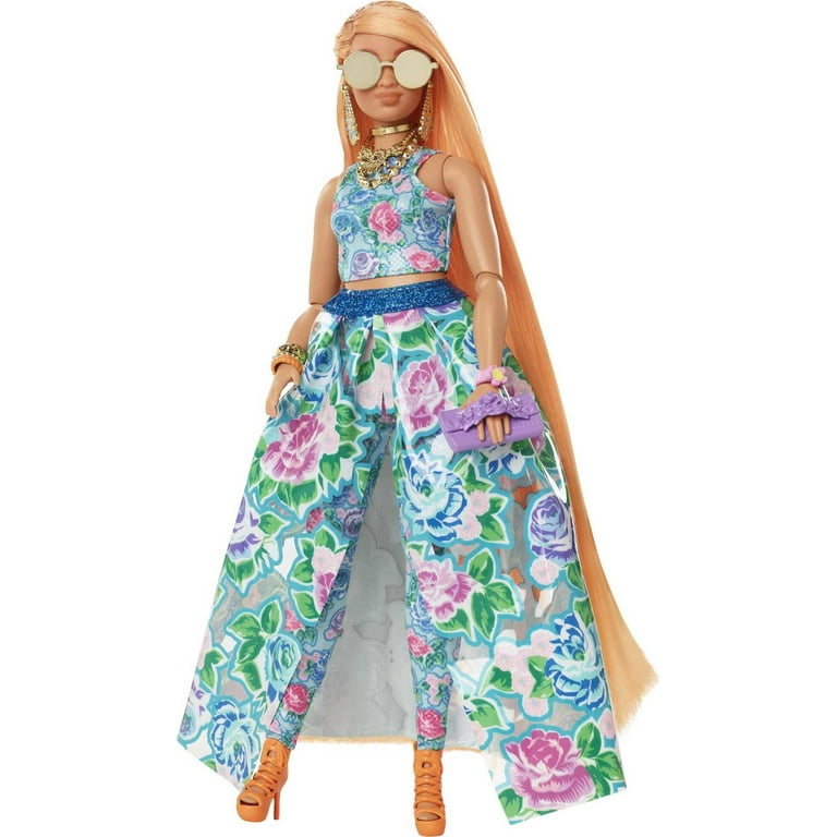Barbie Extra Fancy Doll with Curvy Shape Bright Orange Hair Floral Gown with Luxe Accessories and Matching Pet Walmart