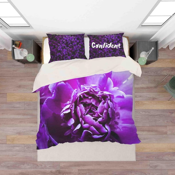 3D púrpura patrón floral funda de edredón juego de ropa de cama fundas de almohada 117