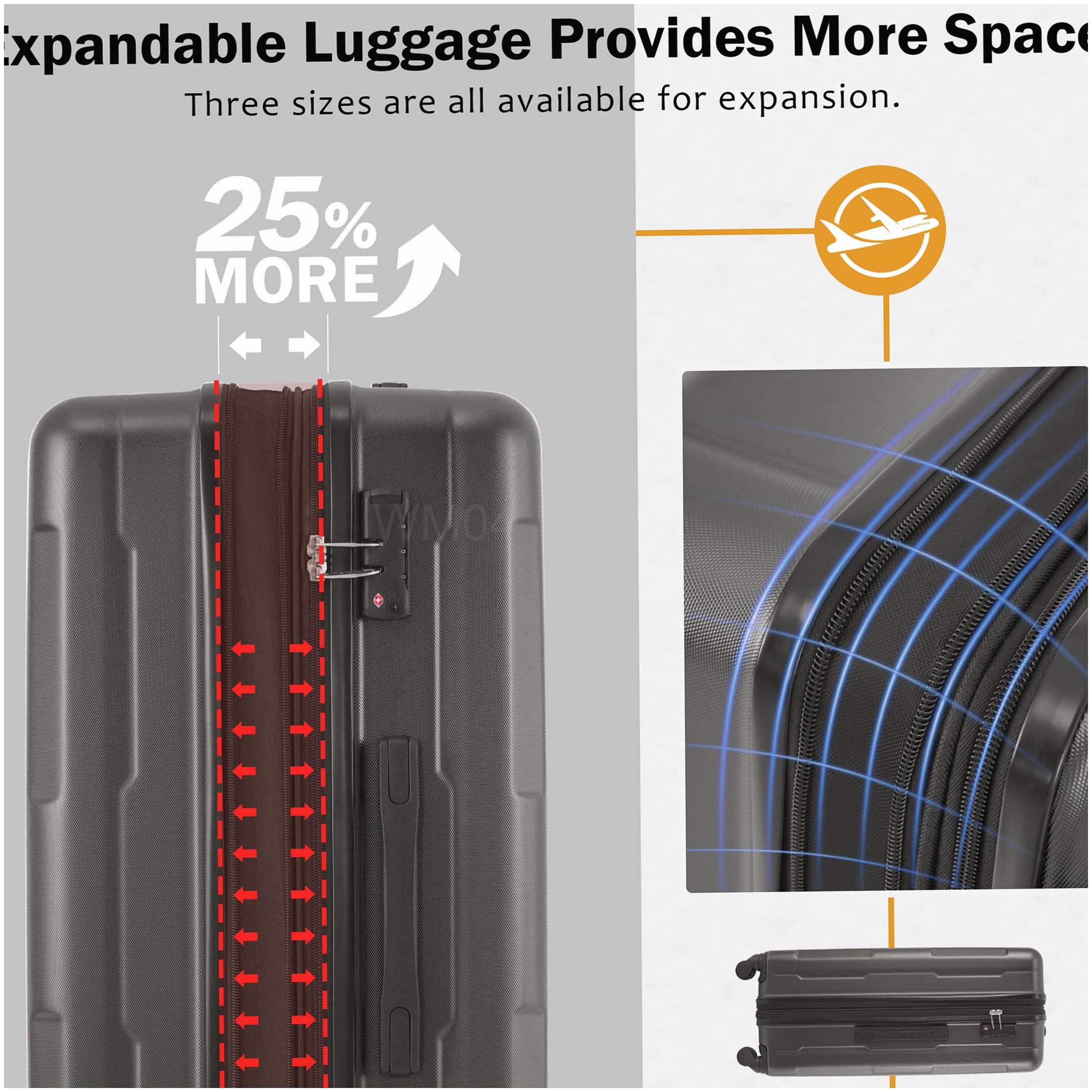 TSA Lock Lightweight ABS Hardside Luggage Set, 20 & 28 Inch Expandable Suitcases with 360° Wheels, Dark Gray
