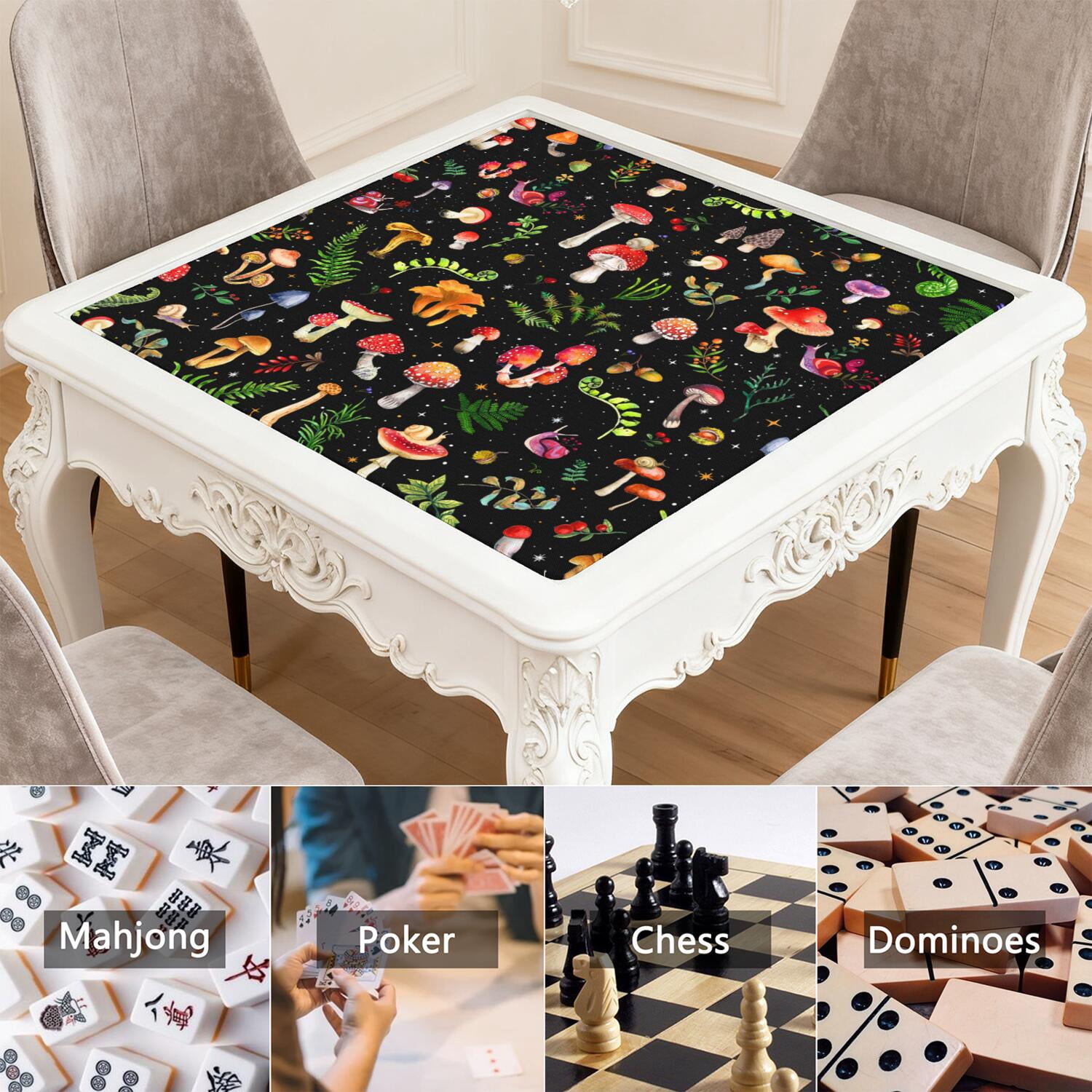 31.5 Inch Square Botanical Style Mahjong Pad Made of Durable Rubber with Anti-Slip Surface and Noise Reduction Features for Board Games