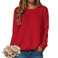 thumbnail image 2 of larppty Womens Sweatshirts Crewneck Basic Pullover Sweaters Fall Winter Cute Tops Teen Girls Clothes 2025 (Red, XL), 2 of 5