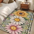 thumbnail image 4 of 2.7'x5' Area Rugs, Vintage Daisy Floral Indoor Outdoor Area Rug for Living Room Bedroom, Spring Flowers Botanical Leaves Checkered Wooden Bathroom Rugs Kitchen Floor Carpet Mats Home Decor Aesthetic, 4 of 8