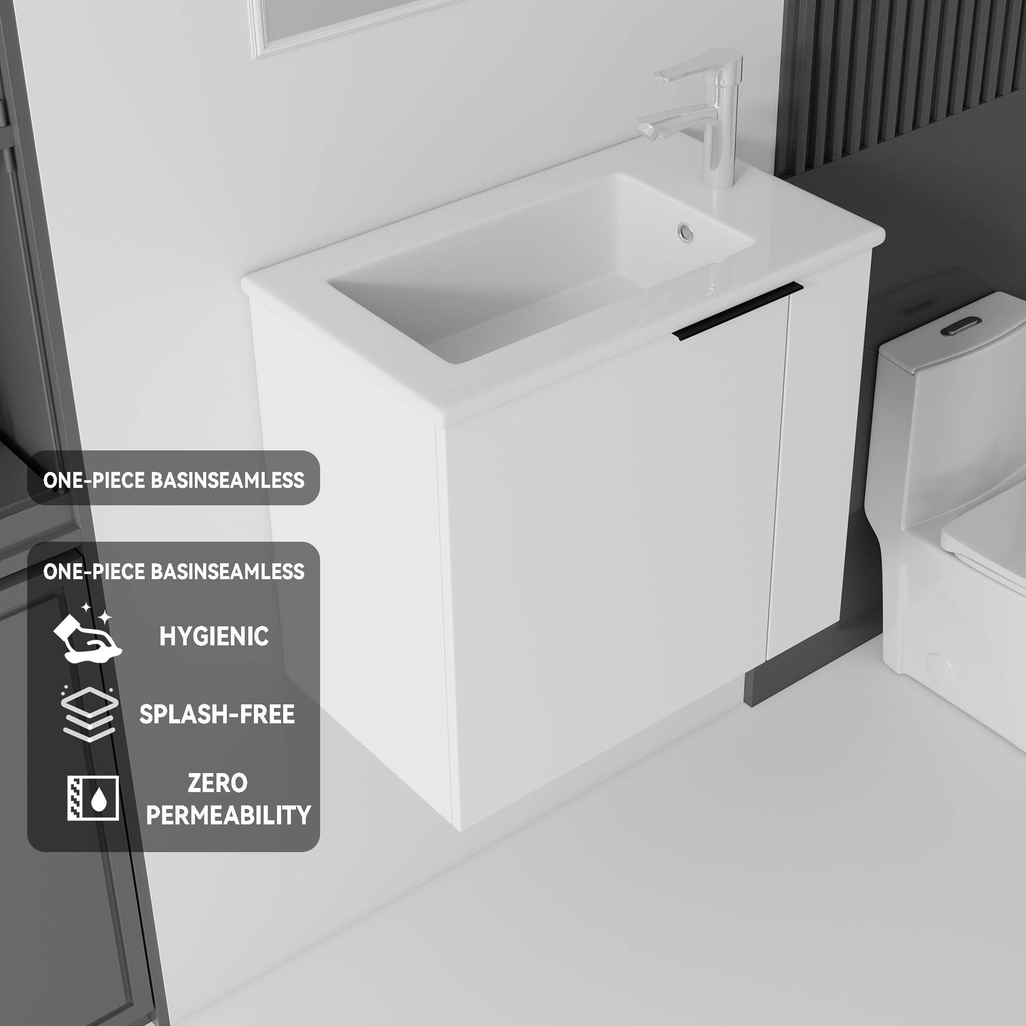 Leumius 22" Floating Bathroom Vanity with Ceramic Sink & Soft-Close Doors,Wall-Mounted Vanity for Small Space,Bathroom,White