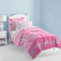 Dream Factory Magical Princess Twin 5 Piece Comforter Set, Polyester, Microfiber, Pink, Purple, White, Multi, Child, Female