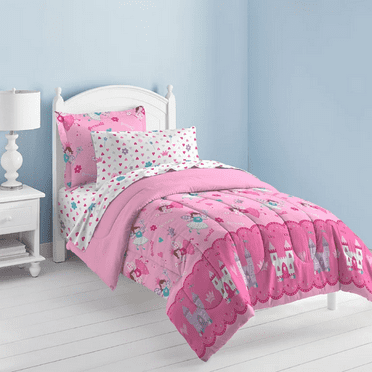 Dream Factory Magical Princess Twin 5 Piece Comforter Set, Polyester, Microfiber, Pink, Purple, White, Multi, Child, Female