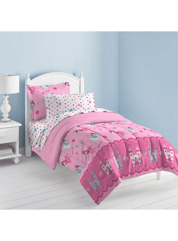 Dream Factory Magical Princess Twin 5 Piece Comforter Set, Polyester, Microfiber, Pink, Purple, White, Multi, Child, Female