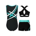 thumbnail image 2 of Hansber 3 Pcs Kids Girls Gymnastic Leotard with Cross Back Keyhole Crop Top and Shorts Set Ballet Dance Outfits Blue Green 10, 2 of 6