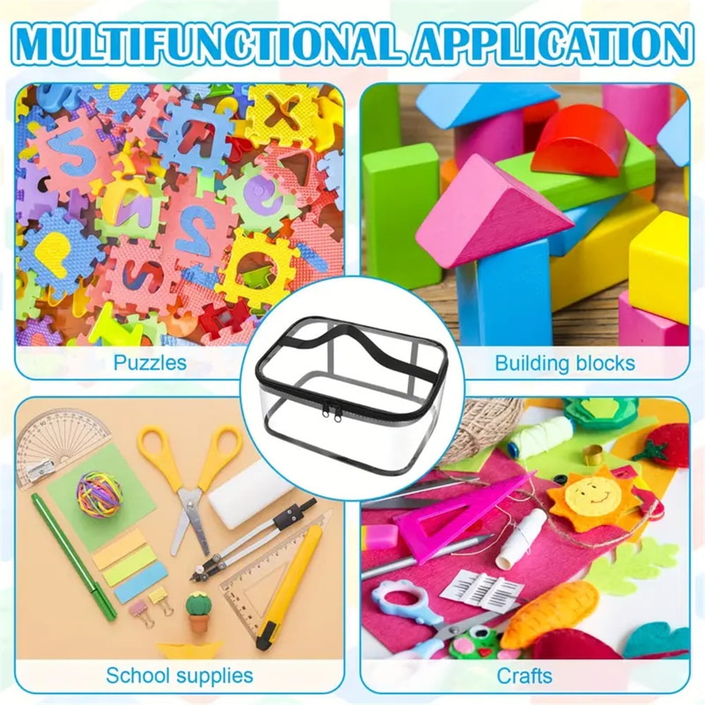 4 Packs Clear Toy Storage Bags, PVC Waterproof Toy Organizer with Zip Reusable Bags for Building Blocks, Board Game, Puzzles, Kids Books, Stationery