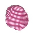 thumbnail image 2 of Kdxio Pink Gingham Print Shower Cap for Women,Elastic and Reusable,Double Waterproof Layers Bathing Hat, 2 of 9