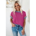 thumbnail image 6 of Women's Bright Pink Textured Round Neck T-Shirt with Contrast Trim - [ZhiHiMeRi] | (US 12-14)L, 6 of 7