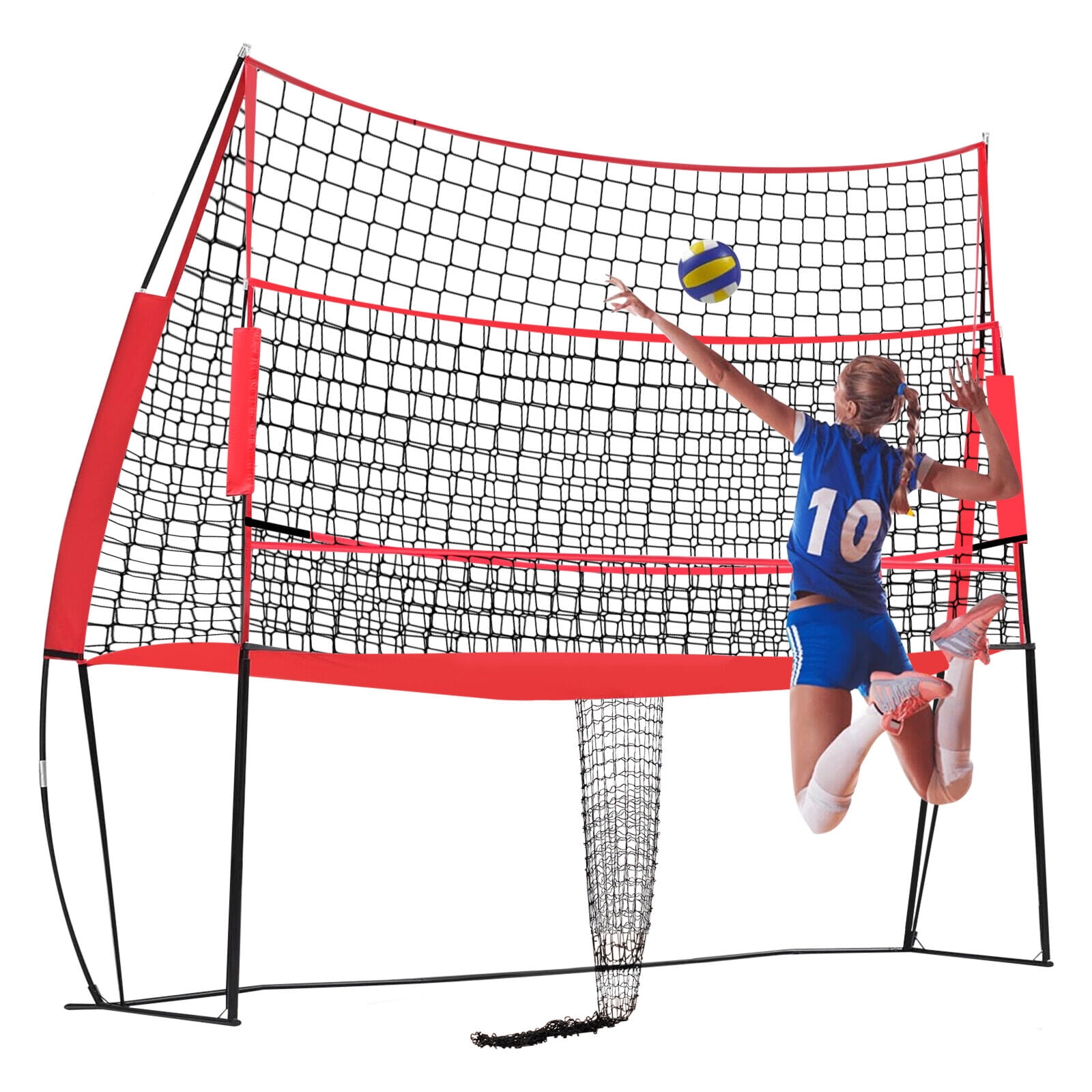 ToppiJoy Adjustable Volleyball Training Net Volleyball Practice Net Volleyball Trainer Equipment Net Red