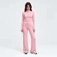 thumbnail image 4 of Girony Women's Polka Dot Workout Outfit Set, Zip Up Stand Collar Jacket & High Waist Flared Pants 2 Piece Yoga Tracksuit, 4 of 8