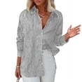 thumbnail image 4 of Jzuxvd Wrinkle Free Women's Button Down Shirts Striped Long Sleeve Collared Blouses Tops with Pocket Black M, 4 of 8