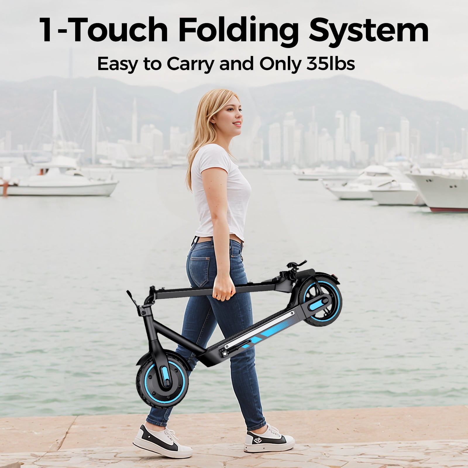 Electric Motorized Scooter for Adults Foldable,Fast Speed 25mph and Long Range 30miles 10" Solid Tires Teens E-Scooter for Commuter,600W Motor